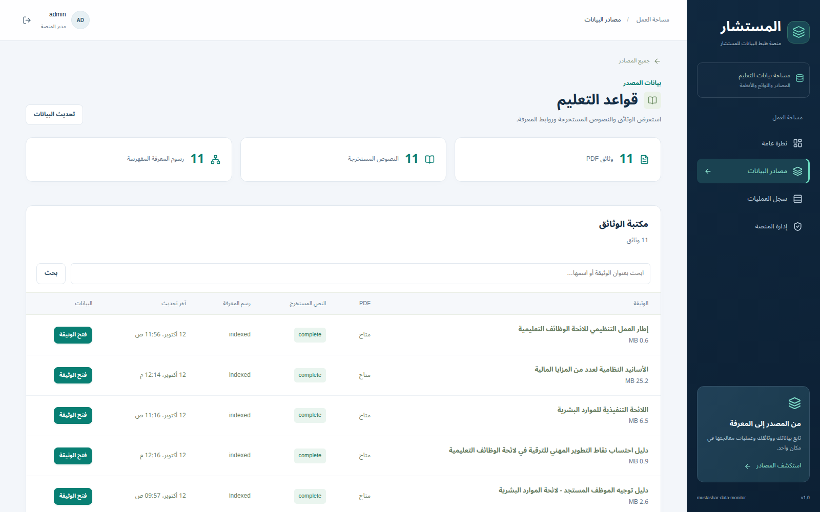 Searchable Arabic PDF library with extraction and graph indexing status